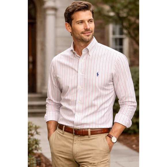 Ralph Lauren Other - Ralph Lauren Yarmouth Shirt Mens 16 34 Red Blue Stripe Button Down Classic Fit